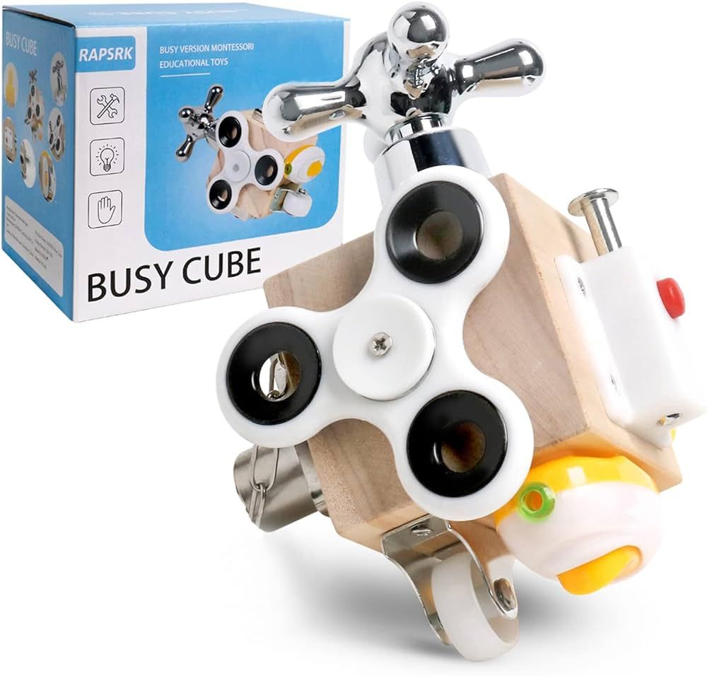 Rapsrk Busy Cube for Kids Sensory Busy Board Travel Toy for Toddlers 1-3 Years Old, Fidget Cube T... | Amazon (US)