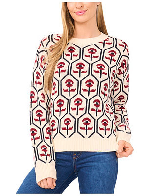 CeCe Women's Jacquard Mock Neck Sweater - Macy's | Macy's