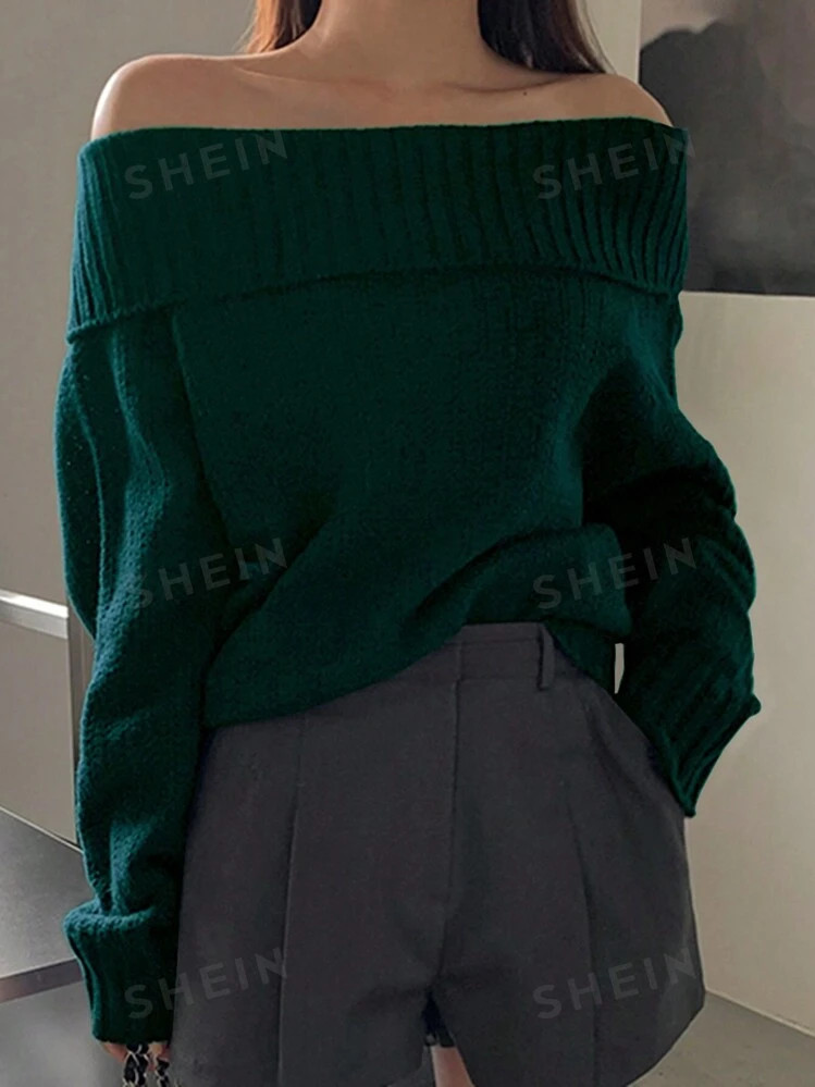 DAZY Women Casual Solid Color Off-Shoulder Sweater For Autumn And Winter | SHEIN USA | SHEIN