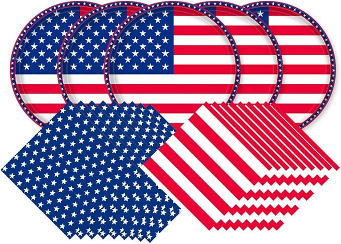 American Flag Patriotic Party Supplies Disposable Napkins and Paper Plates for Veterans Day Elect... | Amazon (US)