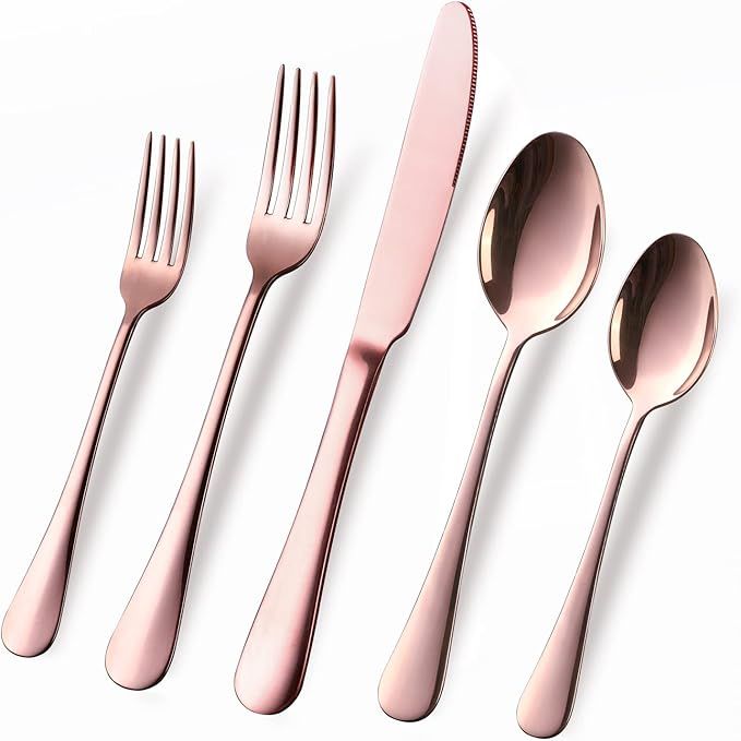 Copper Silverware Set for 8, 40-Piece Superior Food-Grade Stainless Steel Flatware Set Mirror Pol... | Amazon (US)