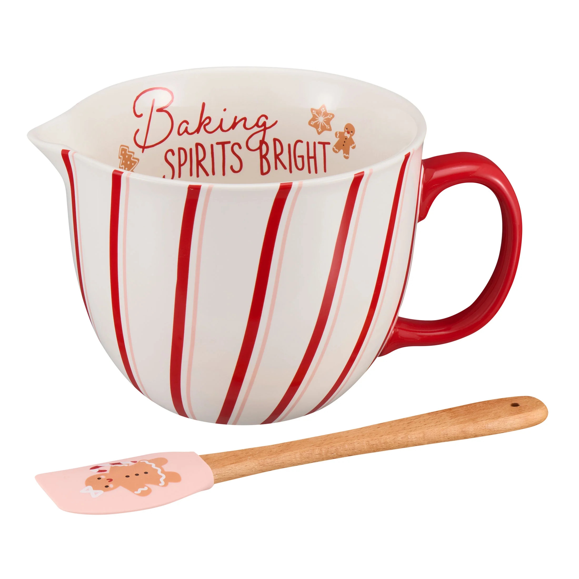 Holiday Time 2-Piece Stripes & Gingerbread Glazed Stoneware Batter Bowl & Spatula Set, Multicolor | Walmart (US)