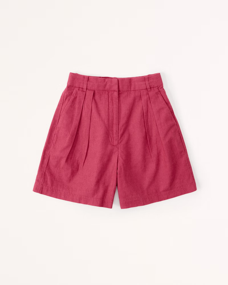 Ultra High Rise Linen-Blend Tailored Short | Abercrombie & Fitch (US)