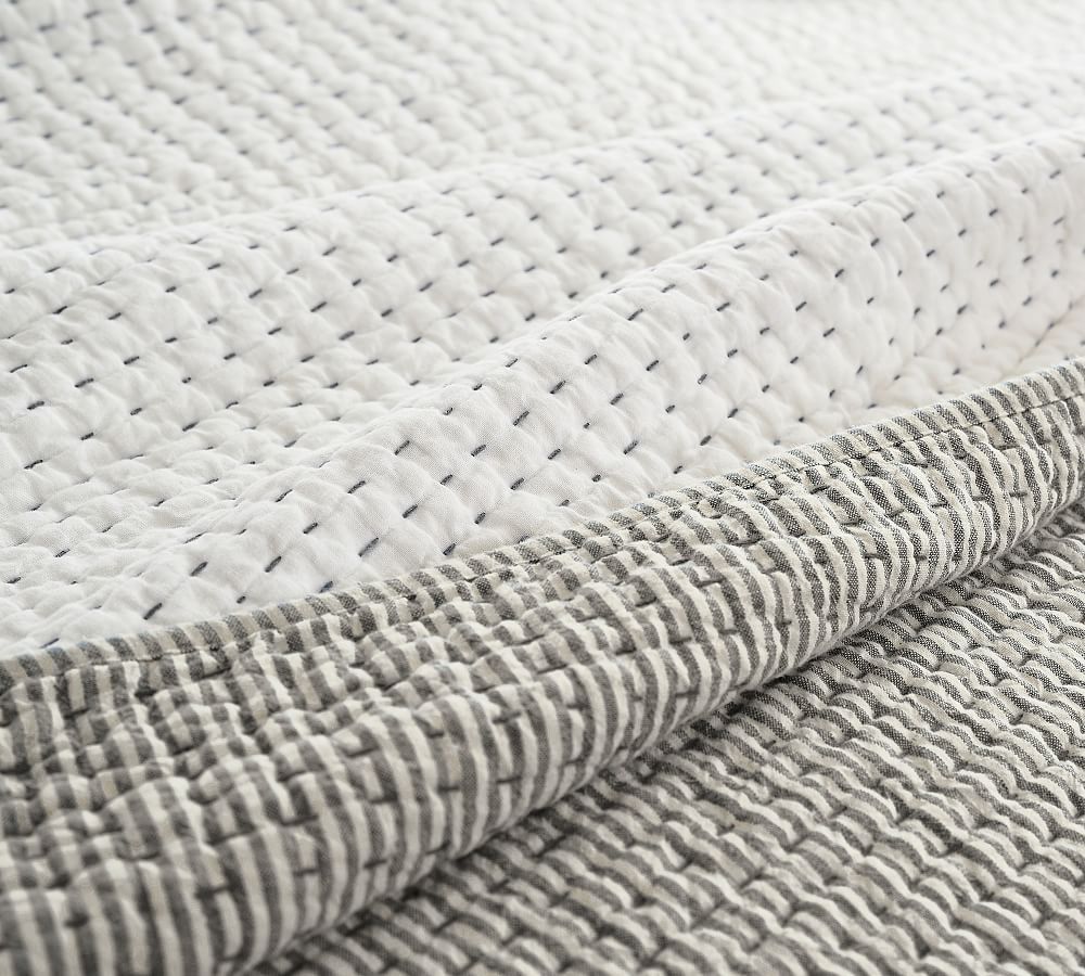Pick-Stitch Wheaton Reversible Striped Cotton Quilt | Pottery Barn (US)