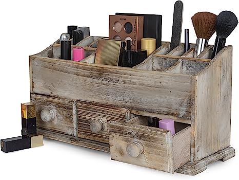 Vanity Drawer Beauty Organizer 3 Drawers - Wooden Cosmetic Storage Box for Neat & Organize Storin... | Amazon (US)