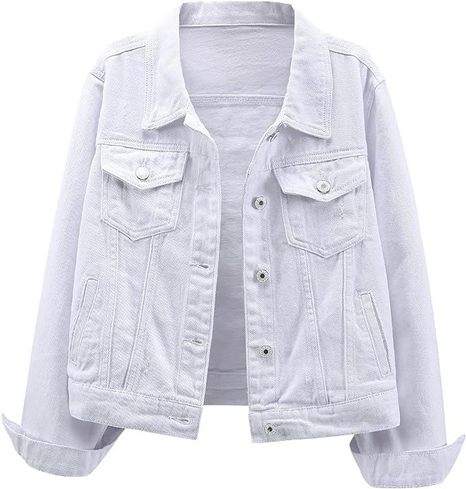 LifeShe Women's Basic Long Sleeve Button Down Distressed Denim Jackets Jean Jacket Coat | Amazon (US)
