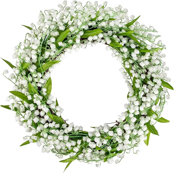 Briful Spring Wreaths for Front Door 16 Inch Artificial Lily of The Valley Flower Wreath White Fl... | Amazon (US)