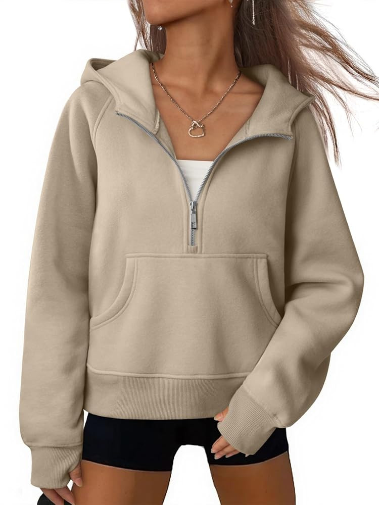 ATHMILE Womens Hoodies Long Sleeve Fleece Quarter Zip Pullover Workout Oversized Sweatshirt Fall ... | Amazon (US)