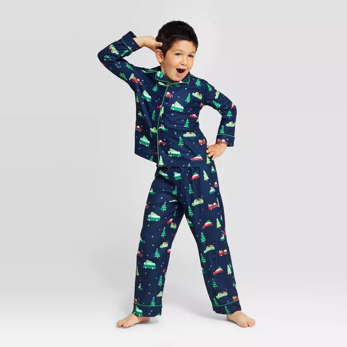 Kids' Holiday Car Pajama Set - Wondershop™ Navy | Target