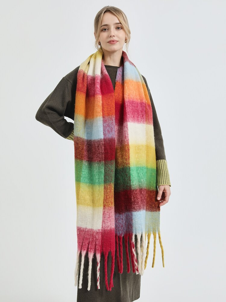 Plaid Pattern Fringe Trim Scarf | SHEIN