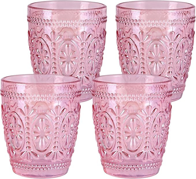 abrwyy 4Pcs Pink Glassware, Drinking Beverage Glass Cup, Vintage Drinking Glasses, Colored Glassw... | Amazon (CA)