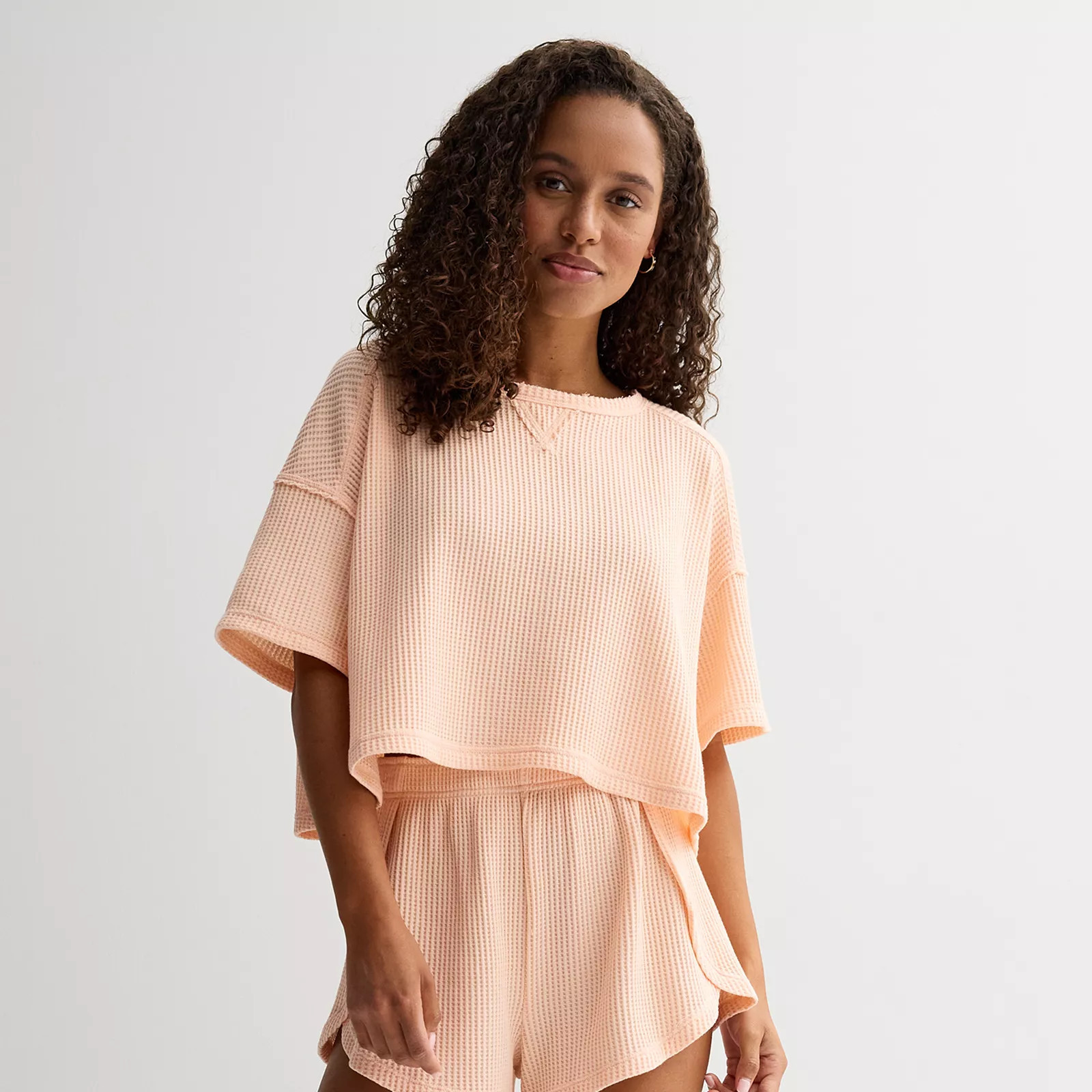 Juniors' SO® Waffle Boxy Tee, Girl's, Size: XS, White Pink | Kohl's