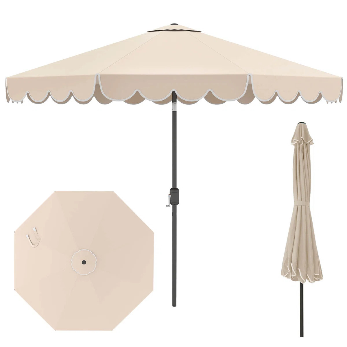 10 Ft Patio Umbrella With Crank Tilt Adjustment Ruffles Vented Top 8 Ribs | Wayfair North America