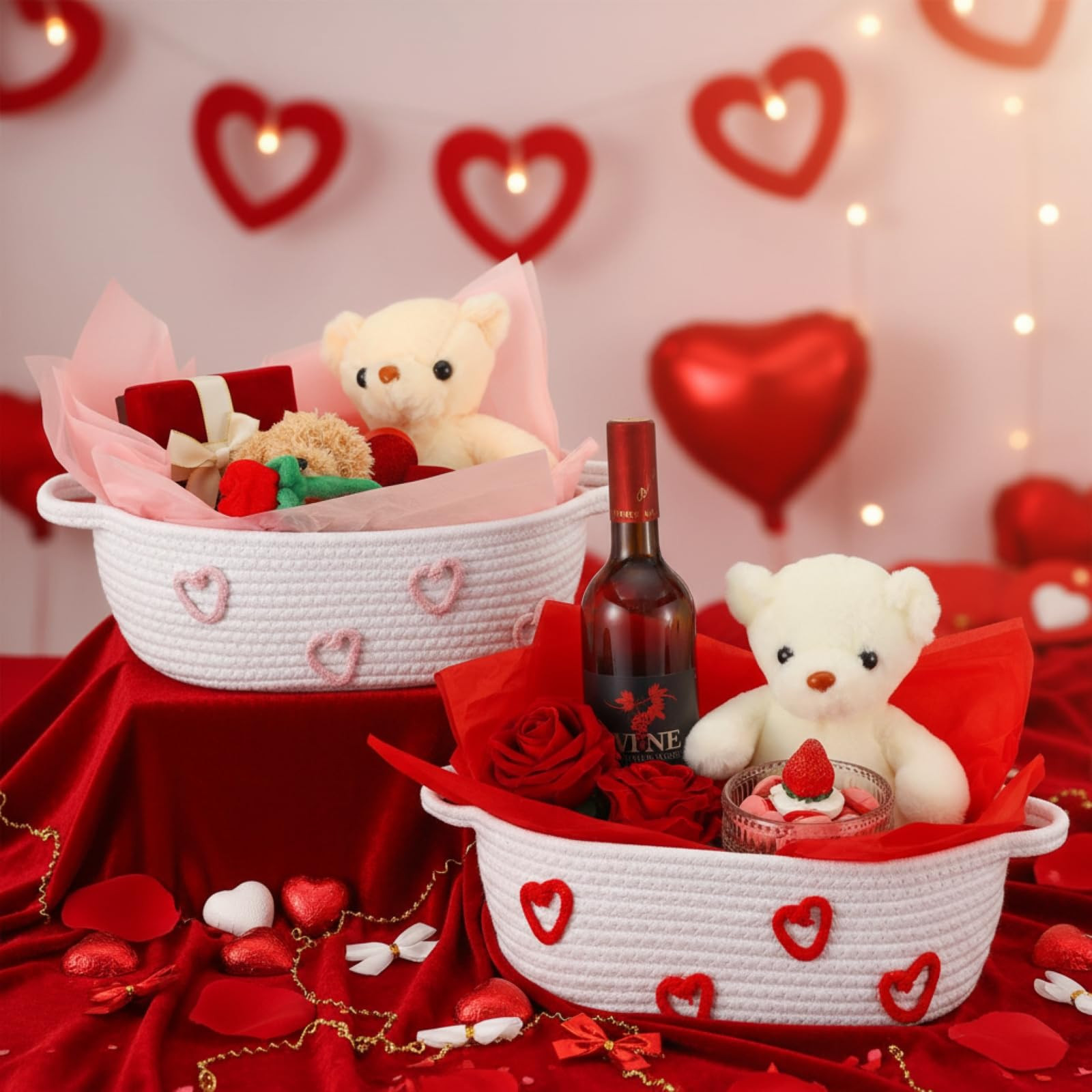 Bucherry 2 Sets Valentine's Day Gift Basket Set with Handles Include 2 Decorative Rope Woven Gift... | Amazon (US)