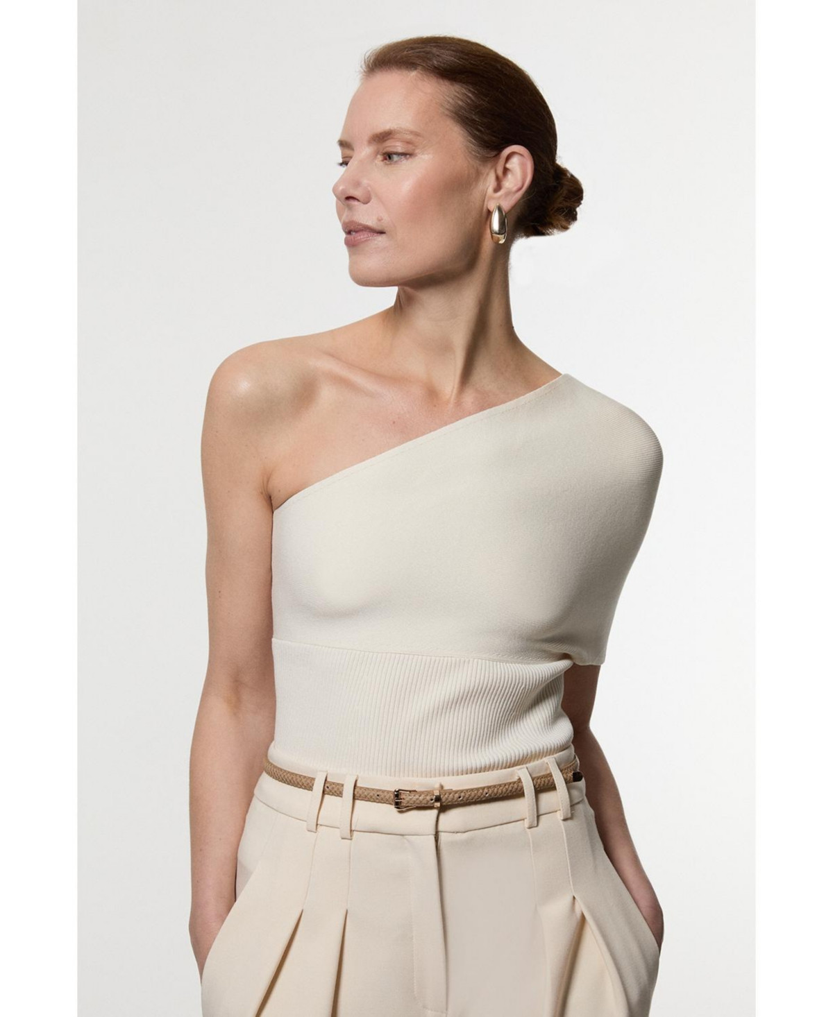 Karen Millen Women's Knitted One Shoulder Top - Cream | Macy's