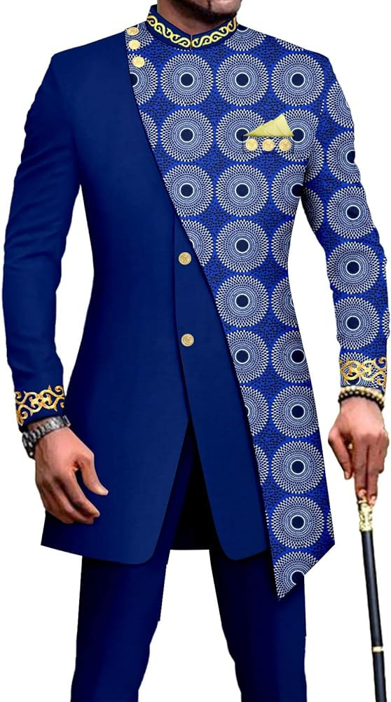 African Suits for Men Embroidery Print Blazer and Pants Set Business Suit Party Wedding Evening | Amazon (US)