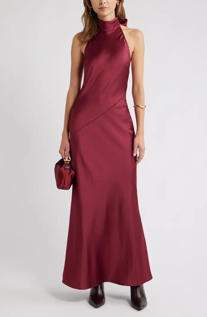 Sleeveless Satin Halter Dress | Nordstrom