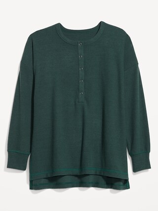 Long Sleeve Oversized Boyfriend Henley for Women | Old Navy (US)