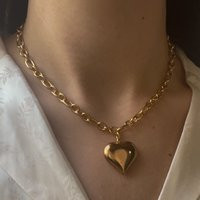 Gold Puffed Hollow Heart Pendant Necklace Chunky Jewelry Statement 3D Handmade Unisex Customizable Gift Puffy | Etsy (US)