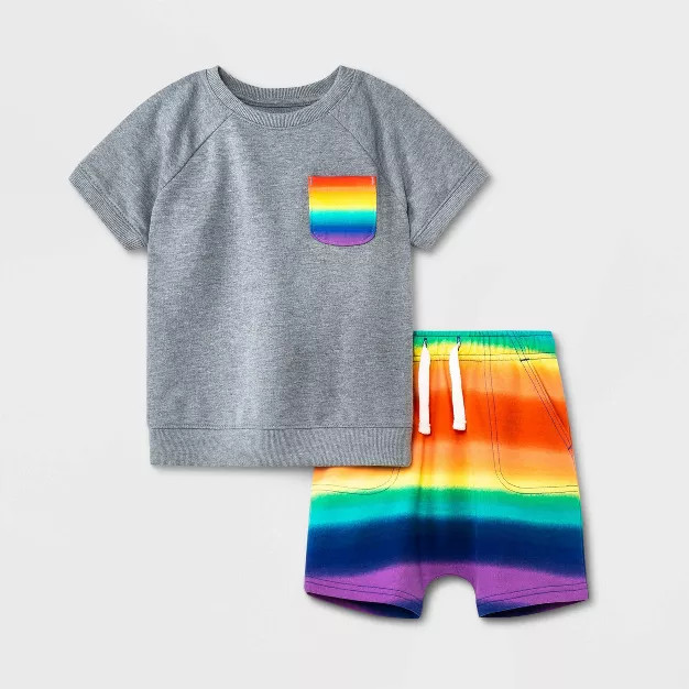 Toddler Boys' 2pc Rainbow French Terry Short Sleeve T-Shirt and Shorts Set - Cat & Jack™ Rainbo... | Target