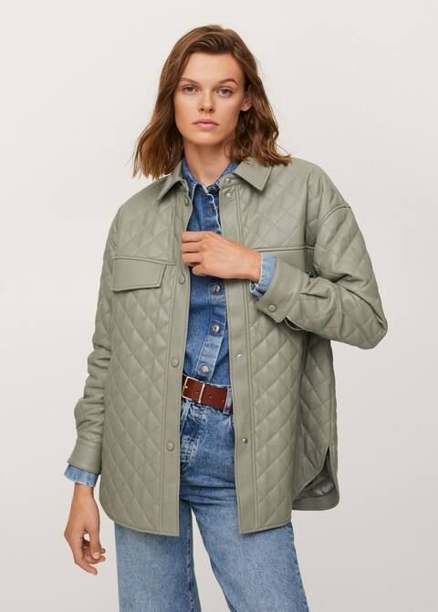 Rhombus faux leather jacket | MANGO (US)