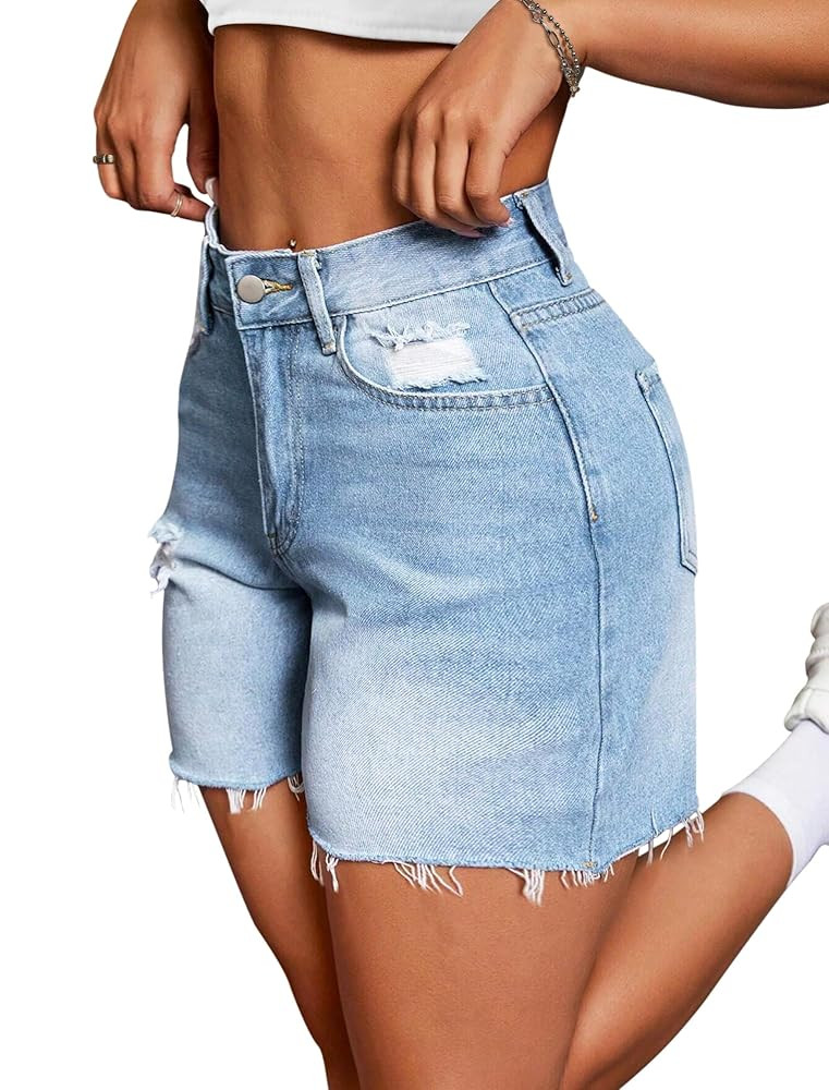 IWD Jean Shorts for Women High Waisted Stretchy Casual Denim Shorts Ripped Frayed Hem Summer Tren... | Amazon (US)