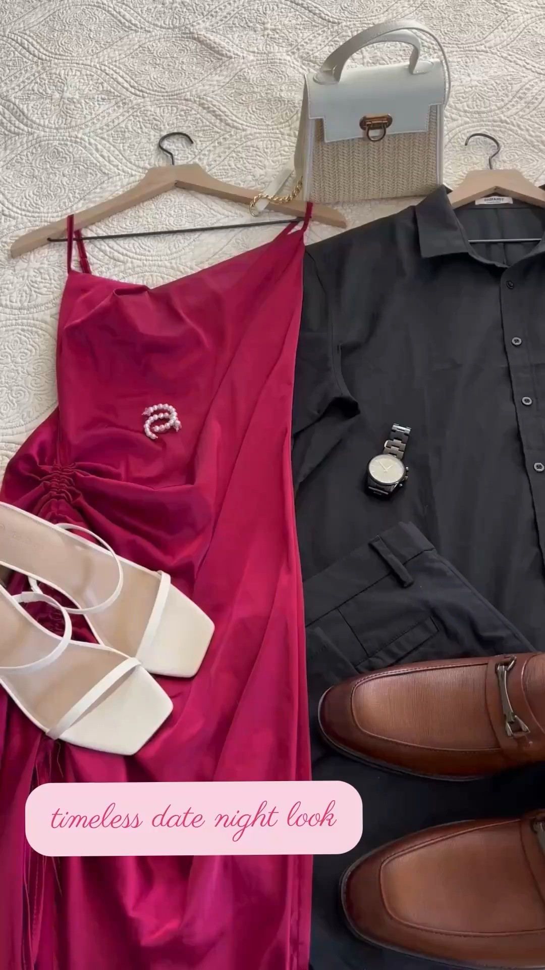 Date night, but make it polished 💅🏻

Satin, pearls, and woven textures paired with a clean all black look. Effortless outfits that feel just right for dinner and drinks together 🥂🤍

Everything linked on LTK ✨

#ltkcouples #couplesstyle #datenightlooks #ltkfashion #springoutfits #hisandhers
