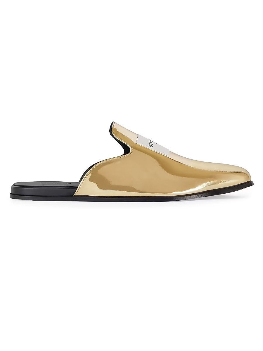 Women's Label Flat Mules in Mirror Effect Leather - Golden - Size 9 | Saks Fifth Avenue