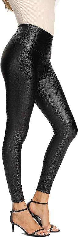 V VOCNI Faux Leather Leggings for Women High Waisted Stretchy Pleather Leggings Tummy Control Black  | Amazon (US)