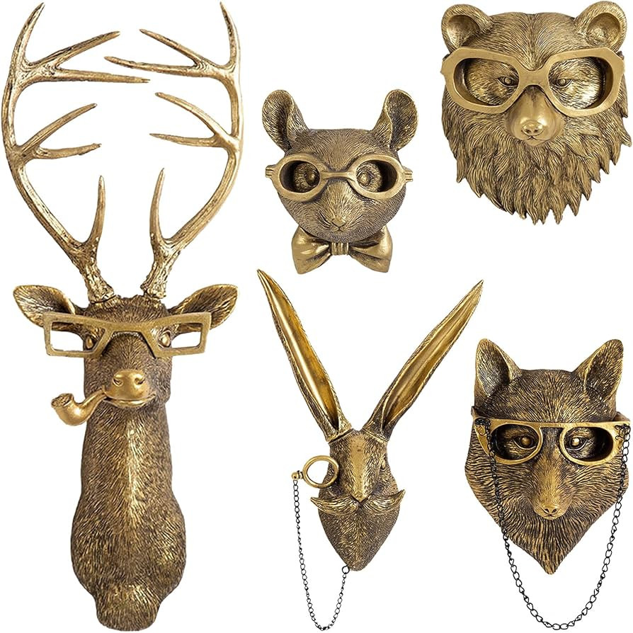Animal Heads Wall Decor, Faux Deer Head Mount, Animal Sculptures Wall Decor, Resin Animal Head Wa... | Amazon (US)