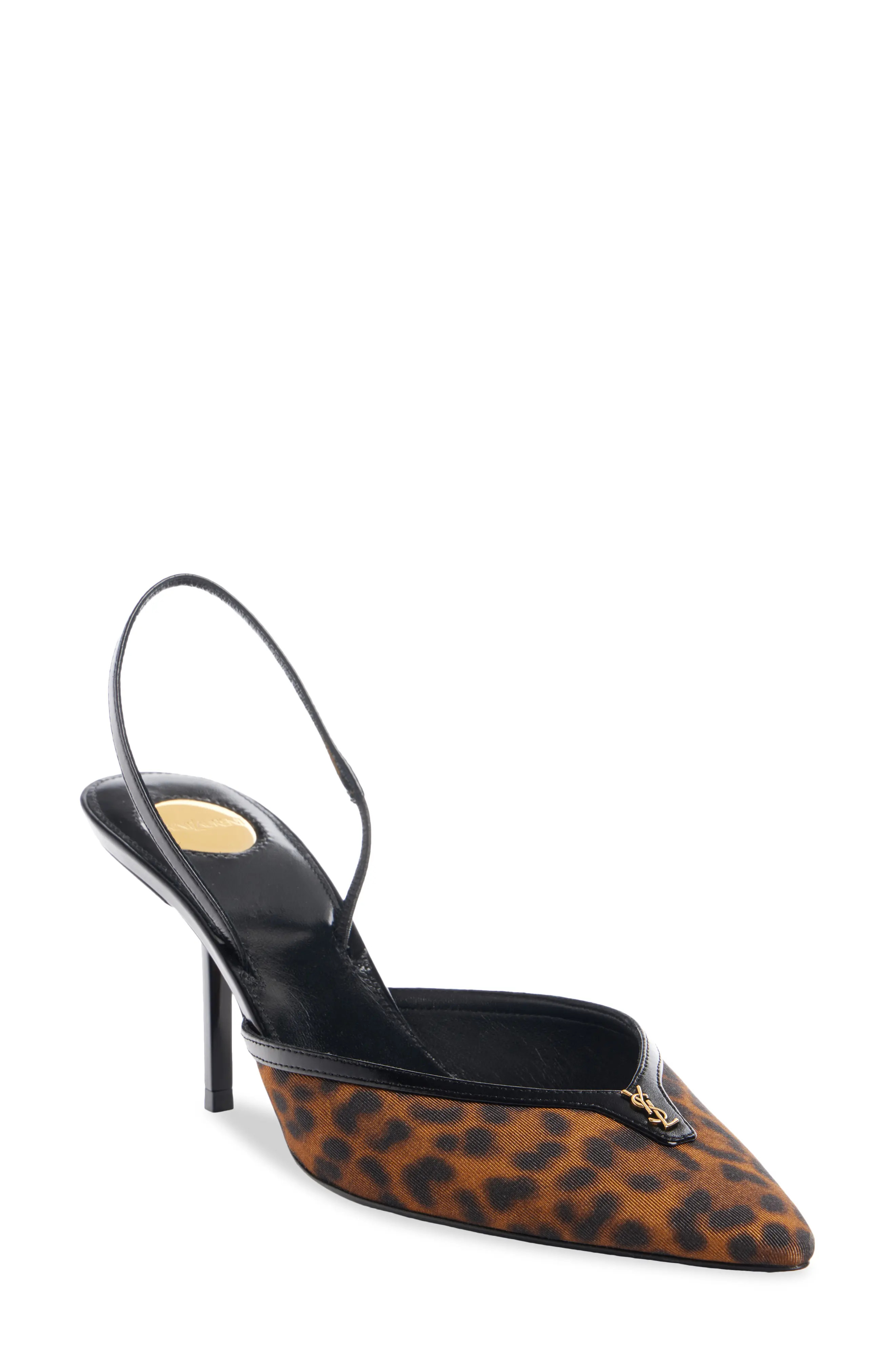 Saint Laurent Folie Slingback Pump in Manto Naturale/nero at Nordstrom, Size 40 | Nordstrom