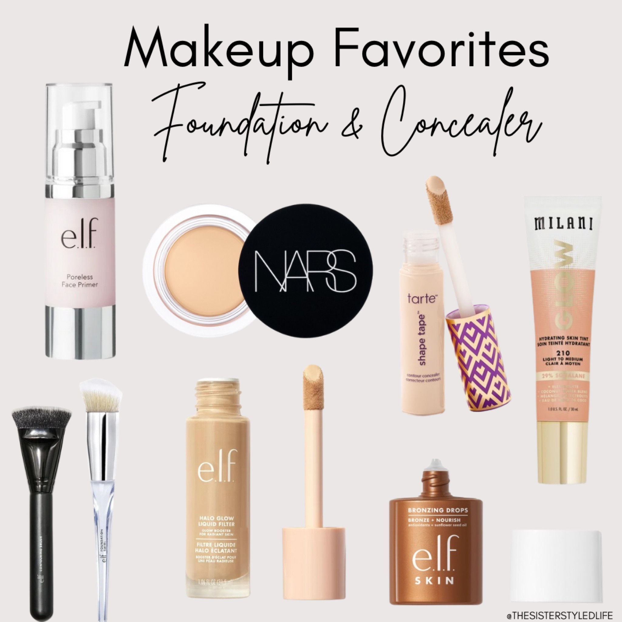 Makeup Favorites, foundation and concealer. Nars, glowy foundation, primer, e.l.f. Bronzing drops, makeup brushes, putty concealer, mellani
#drugstoremakeup #concealer, foundation, tarte shape tape #makeupprimer


#LTKOver40 #LTKFindsUnder50 #LTKBeauty