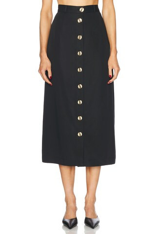 MATTHEW BRUCH Button Front Midi Skirt in Black | FWRD 
