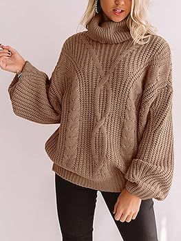 Shemoday Women's Long Sleeve Turtleneck Sweater Blouse Loose Casual Knit Chunky Pullover Jumper Tops | Amazon (US)