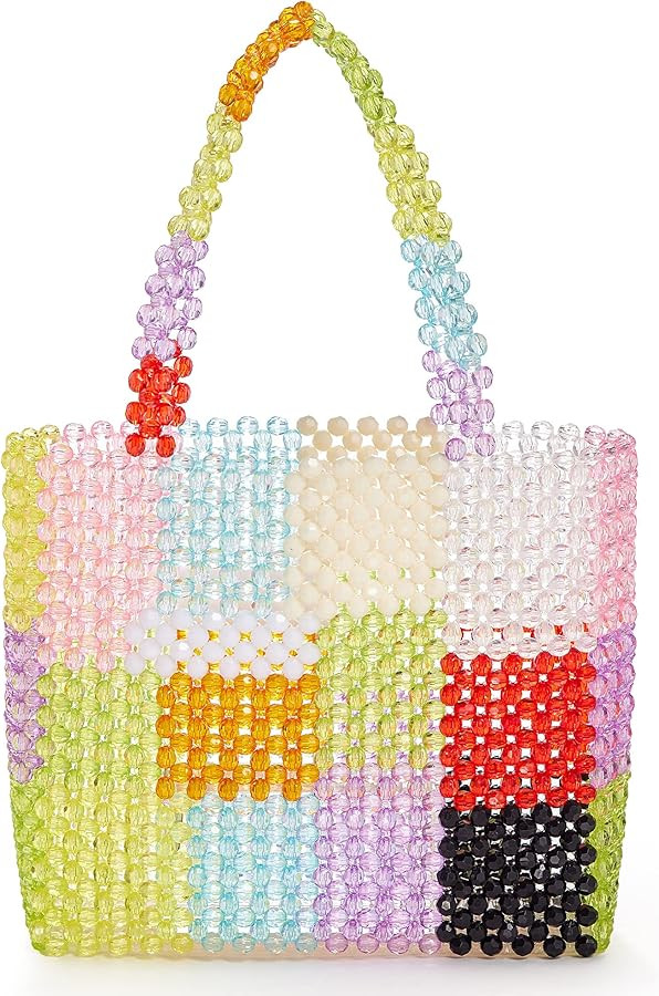 Beaded Bag Summer Beach Bag Acrylic Handbags Handmade Tote Bags for Wedding Party Rainbow Colorfu... | Amazon (US)