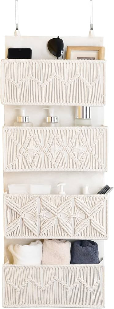 Amazon.com: janebeauties Macrame Over The Door Organizer Boho Decor Nursery Storage with 4 Large ... | Amazon (US)
