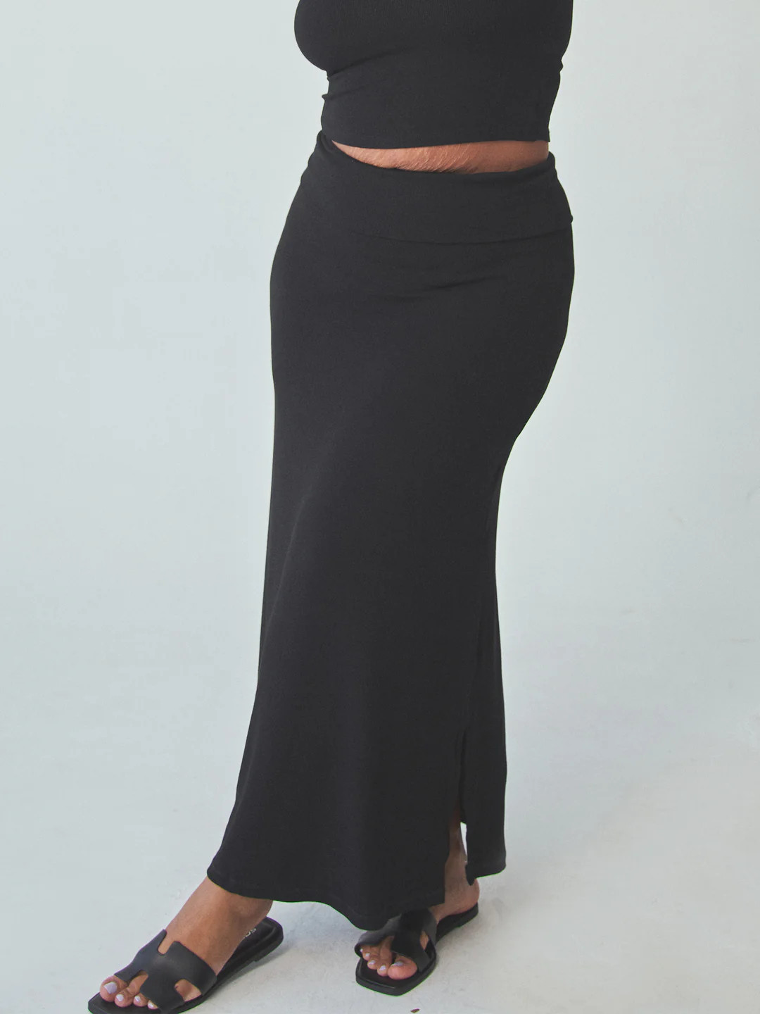 Ribbed Fold Over Maxi Skirt | Klassy