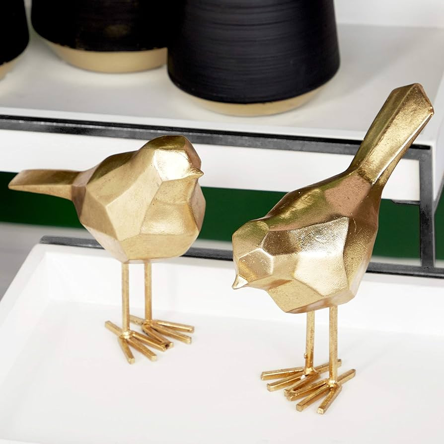 CosmoLiving by Cosmopolitan Polystone Bird Sculpture with Origami Accents, Set of 2 7", 8"H, Gold | Amazon (US)