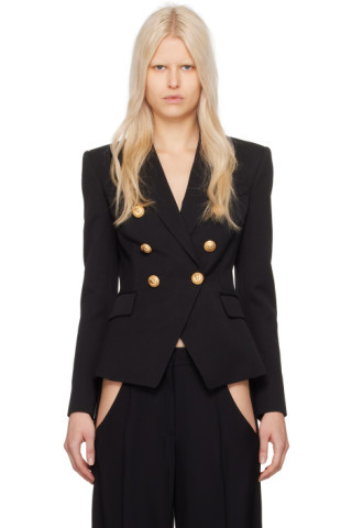 Balmain - Black Double-Breasted Blazer | SSENSE