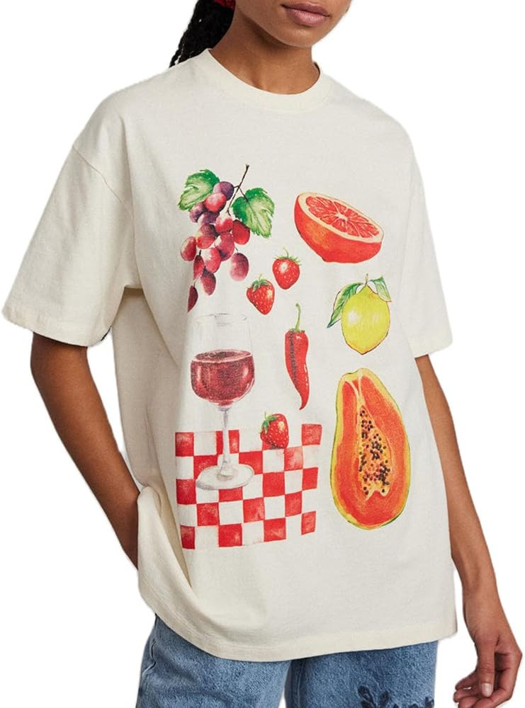Women Y2k Oversized Graphic Tshirt Fruit Print Crew Neck Summer Casual Short Sleeve Loose Fit Tee... | Amazon (US)
