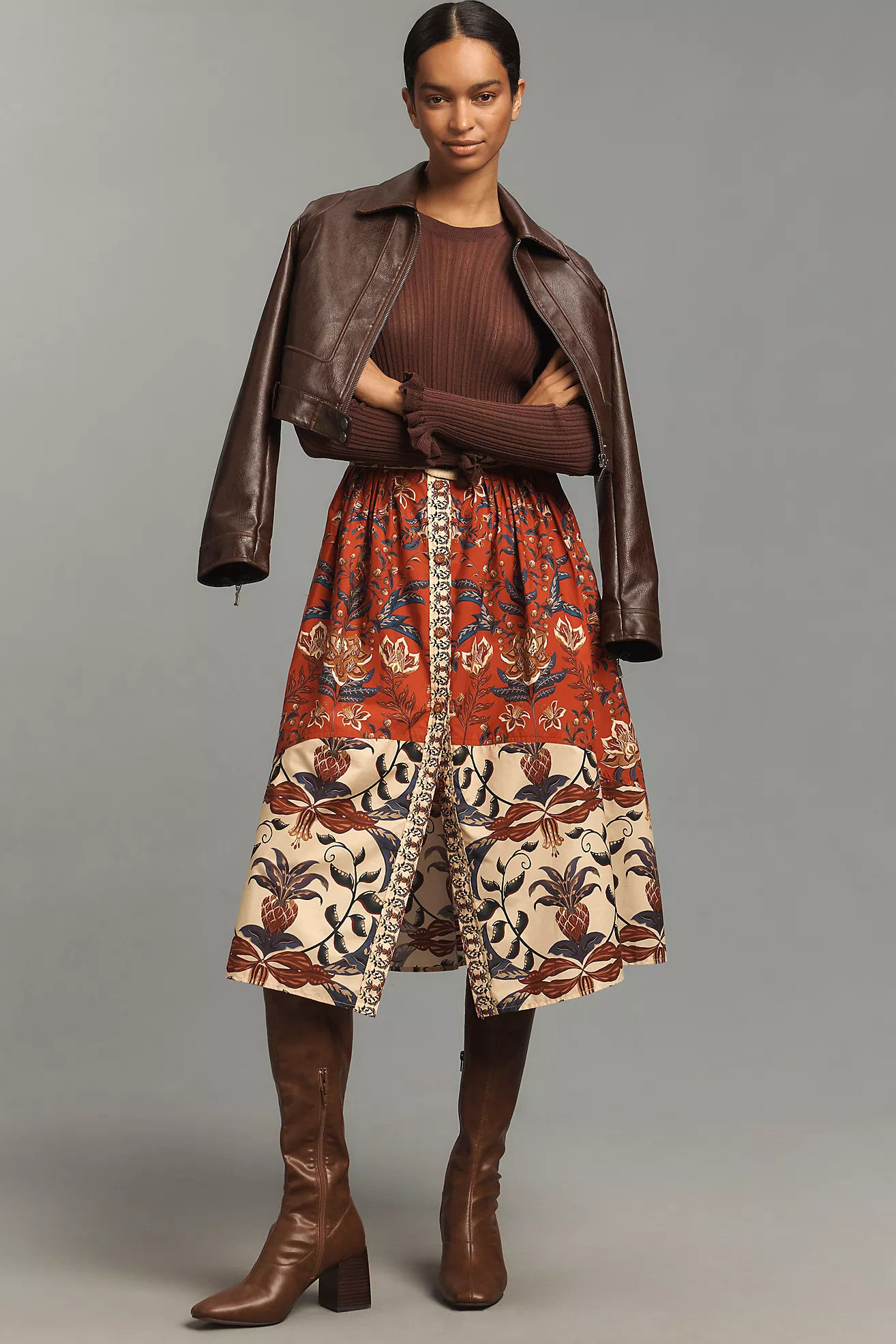 Farm Rio Winter Breeze Button-Front A-Line Midi Skirt | Anthropologie (US)