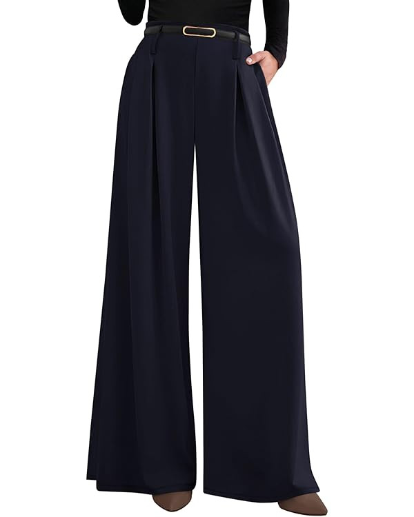 PRETTYGARDEN Womens Spring Wide Leg Trousers 2026 High Elastic Waist Loose Pleated Long Flowy Pal... | Amazon (US)
