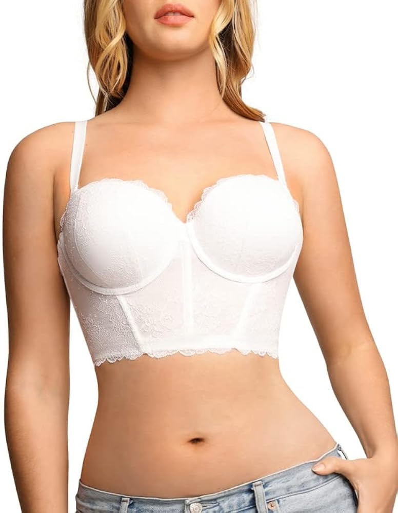 Popilush Lace Bustier Tops for Women Bridal Bra Vintage Spaghetti Strap Open Back Boned Corset Pa... | Amazon (US)
