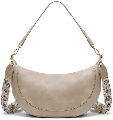 Crossbody Bags for Women Crescent Handbag Vegan Leather Hobo bag with 2 Removable Straps | Amazon (US)