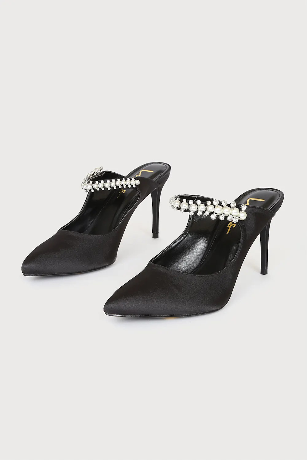Sephoraa Black Satin Pearl Pointed-Toe Mule Pumps | Lulus (US)