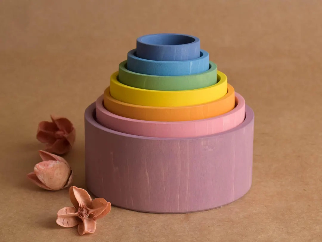 Stacking Cups Toy Wooden Bowls Set Pastel Rainbow Color Nesting Cylinders Montessori Material Edu... | Etsy (Global)