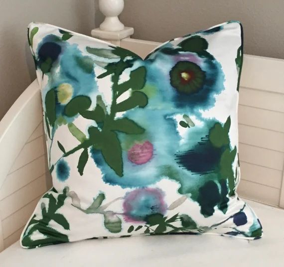 Thibaut Open Spaces Floral in Turquoise Designer Pillow Cover | Etsy | Etsy (US)