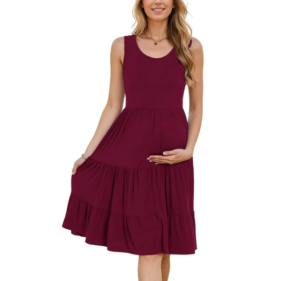 Smallshow Women's Summer Maternity Dress Sleeveless Ruffle Tank Dress with Pockets | Walmart (US)