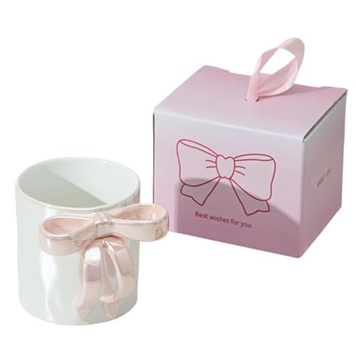 Huipalon Charming Pink Bow Mug for Women Ceramic Coffee Mug with Pink Bow Handle 350ml Large Bow Cup | Amazon (UK)