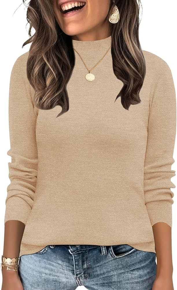 LOMON Mock Neck Tops for Women Long Sleeve Dressy Casual Lightweight Basic Knitted Pullover Sweat... | Amazon (US)